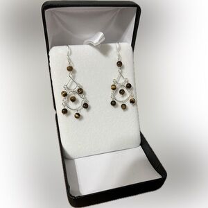 Tiger’s Eye and Sterling Silver Chandelier Dangle Earrings